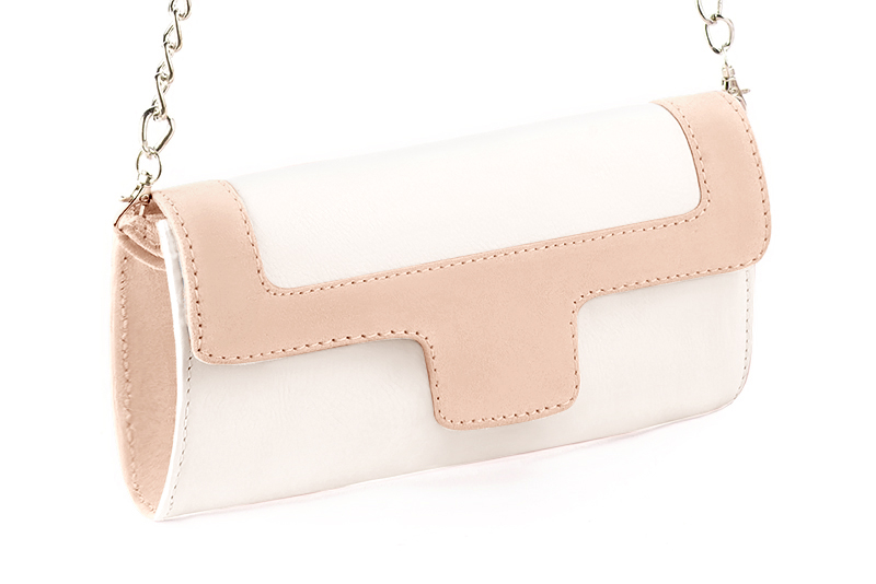 Dress clutch for wedding and parties in off white and powder pink leather - Front view